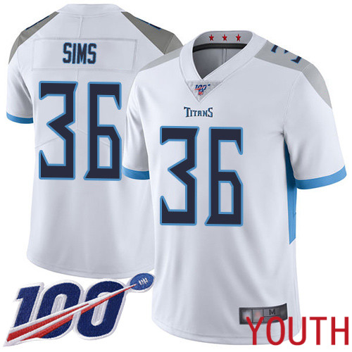 Tennessee Titans Limited White Youth LeShaun Sims Road Jersey NFL Football #36 100th Season Vapor Untouchable->youth nfl jersey->Youth Jersey